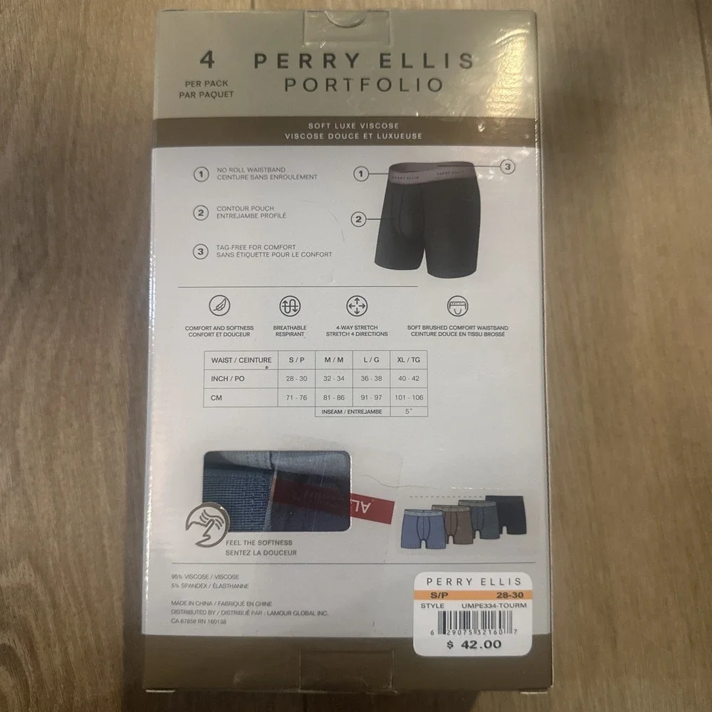 Perry Ellis 4 PACK Soft Luxe Viscose Boxer Briefs Size Small (28-30) Comfort NEW